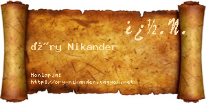 Őry Nikander névjegykártya